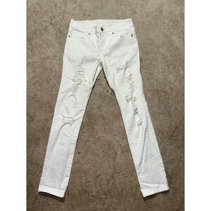 VIP Jeans Womens Size 3/4 White Denim Distressed Classic‎ Flat Front Skinny Leg